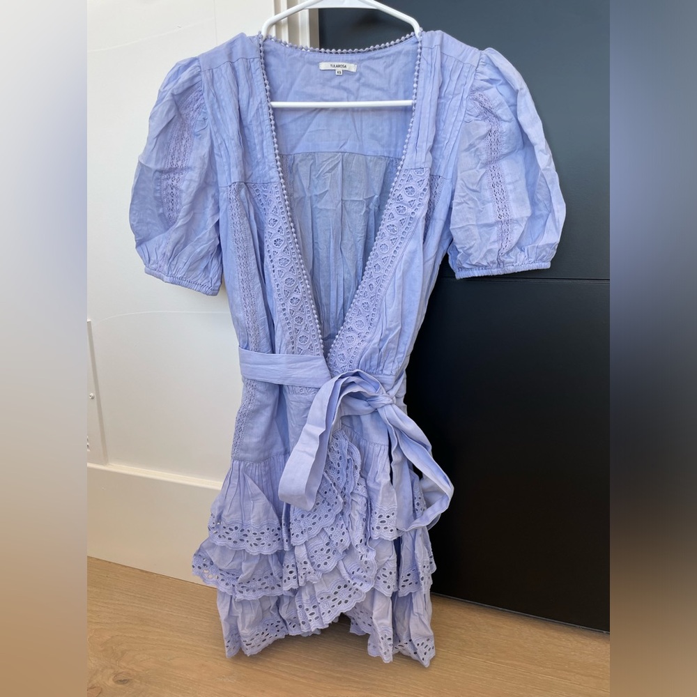 Tularosa Cora Mini Dress Lilac Ruffle Tiered Wrap Belted Side Tie